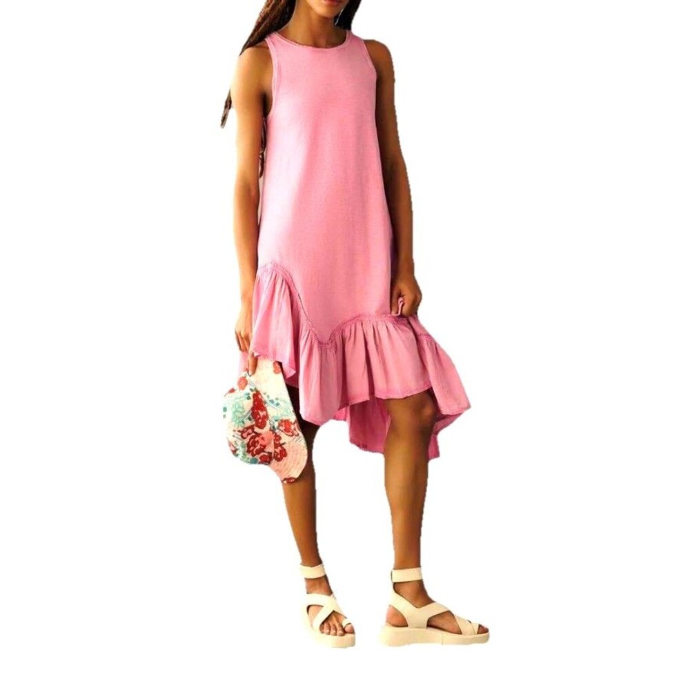 Anthro Daily Practice Pink Asymmetrical Ruffle Hem Swing Dress S - Picture 9 of 9